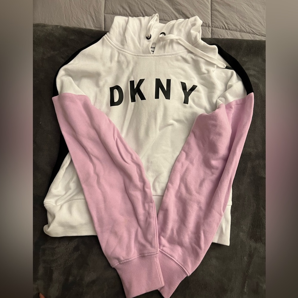 DKNY Sport White Colorblock Pullover Hoodie